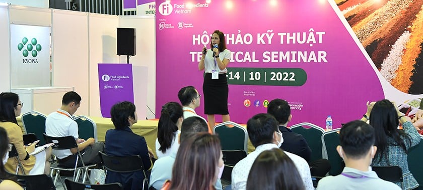 Speaker on stage during the technical seminar at Fi Vietnam