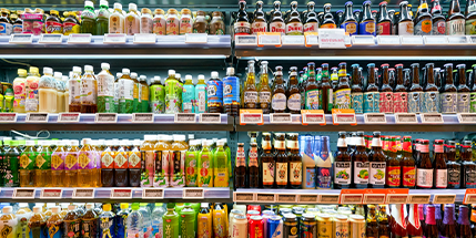 Beverages on shelves