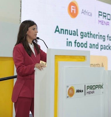 Speaker on stage at Fi Africa during Women's Networking Breakfast