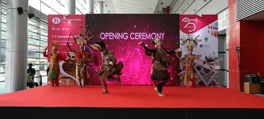 Dancers on stage during opening ceremony of Fi Asia Indonesia
