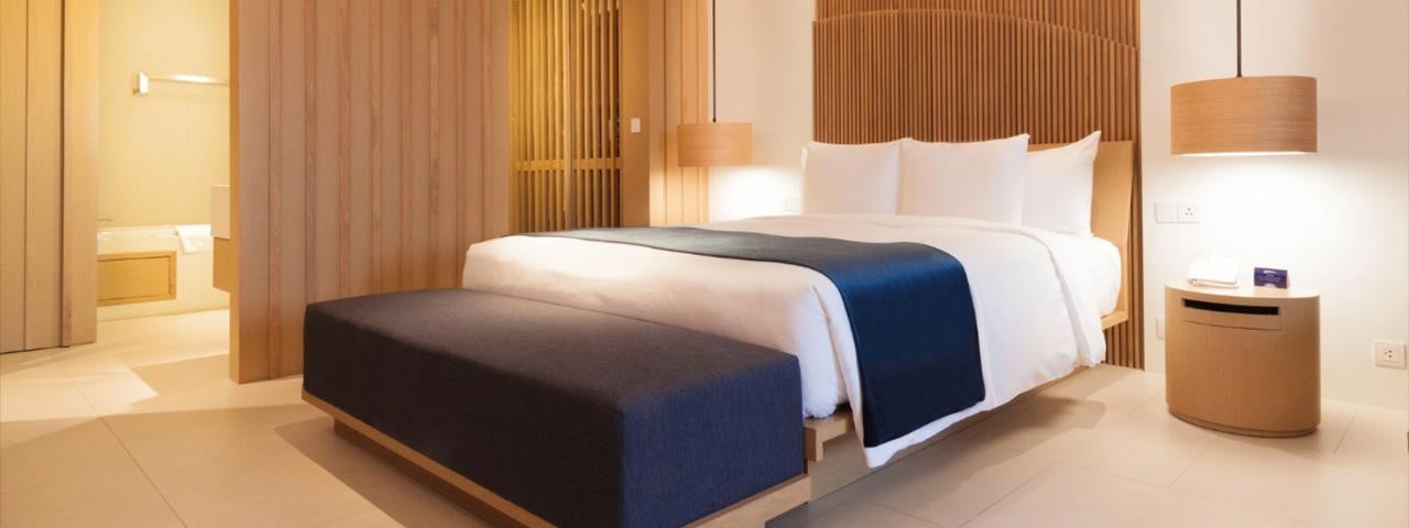 Hotel room with a double bed