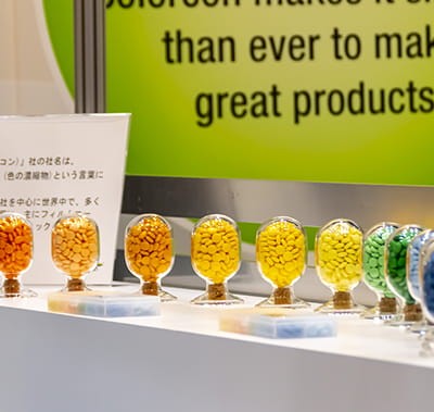 Product display at exhibitor stand at Hi Japan