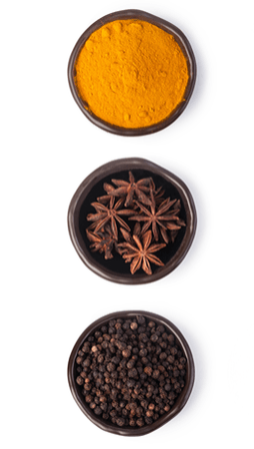 Spices in three bowls